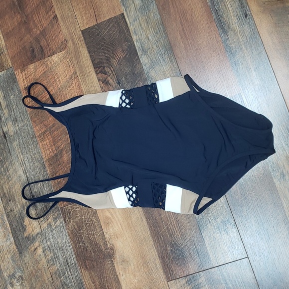 Jets Australia by Jessika Allen Blue, White & Tan One Piece Swimsuit, Size 4 - Picture 1 of 6